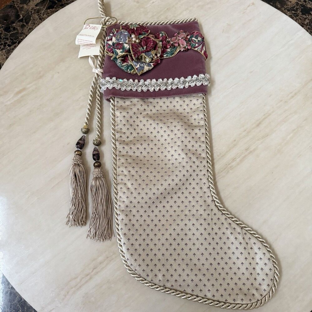 Vintage Joi Ellis Victorian Christmas Stocking Large Velvet Tassel Bell 23in